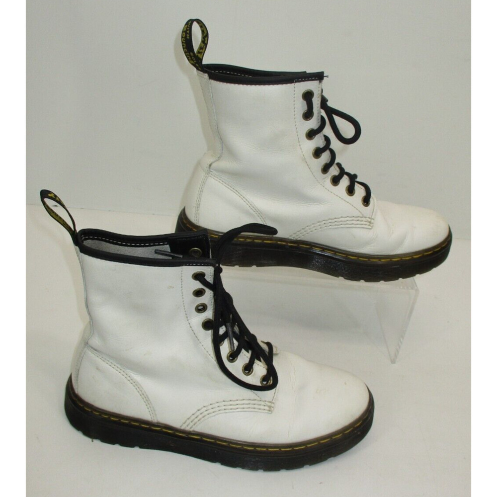Dr. Doc Martens  L Sz 7 Men's 6 Leather Zavala White Combat Boots Lace Up 38 EU